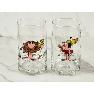 B.C. Ice Age Comic Collector Drinking Clear Glass 12oz Arby's 1981 x2 Vintage